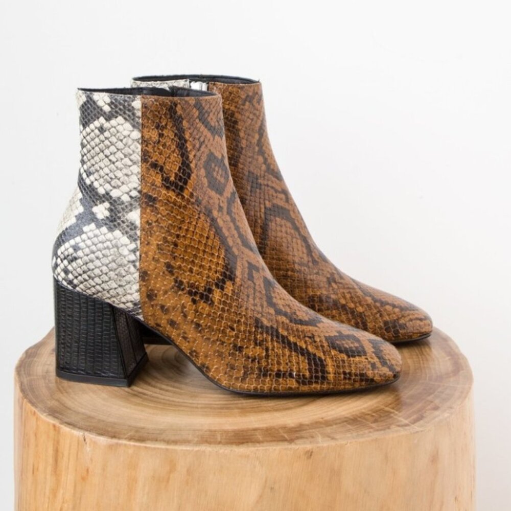 Freda Salvador Snakeskin Ankle Boots - Brown and Black